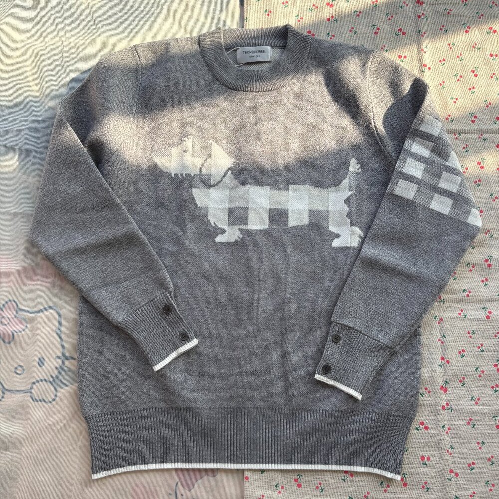 Thom Browne Grey Puppy Crew Neck Sweater